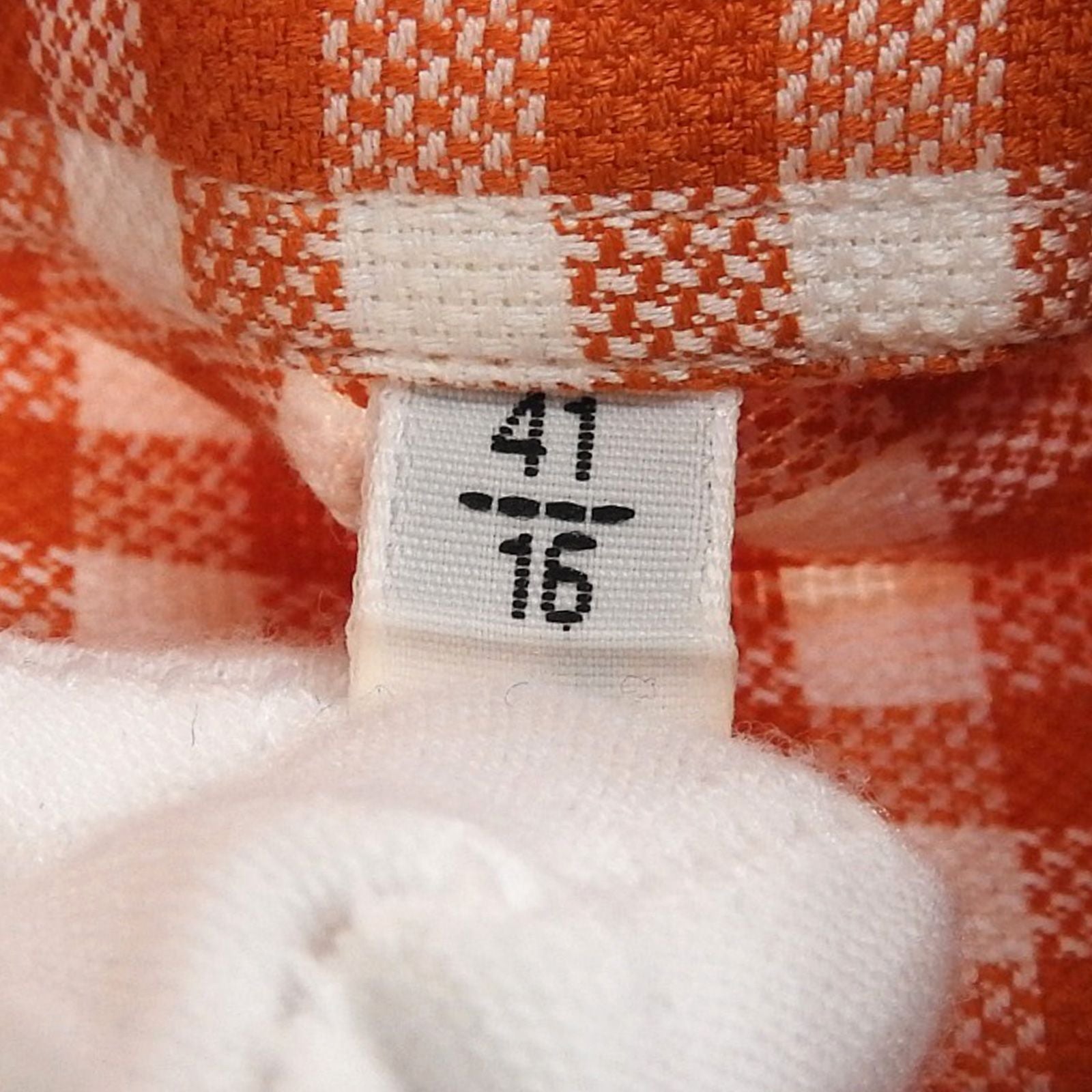 Hermes Cotton 100% Series Button Plaid Long Sleeve Shirt Orange White 41 — view 7