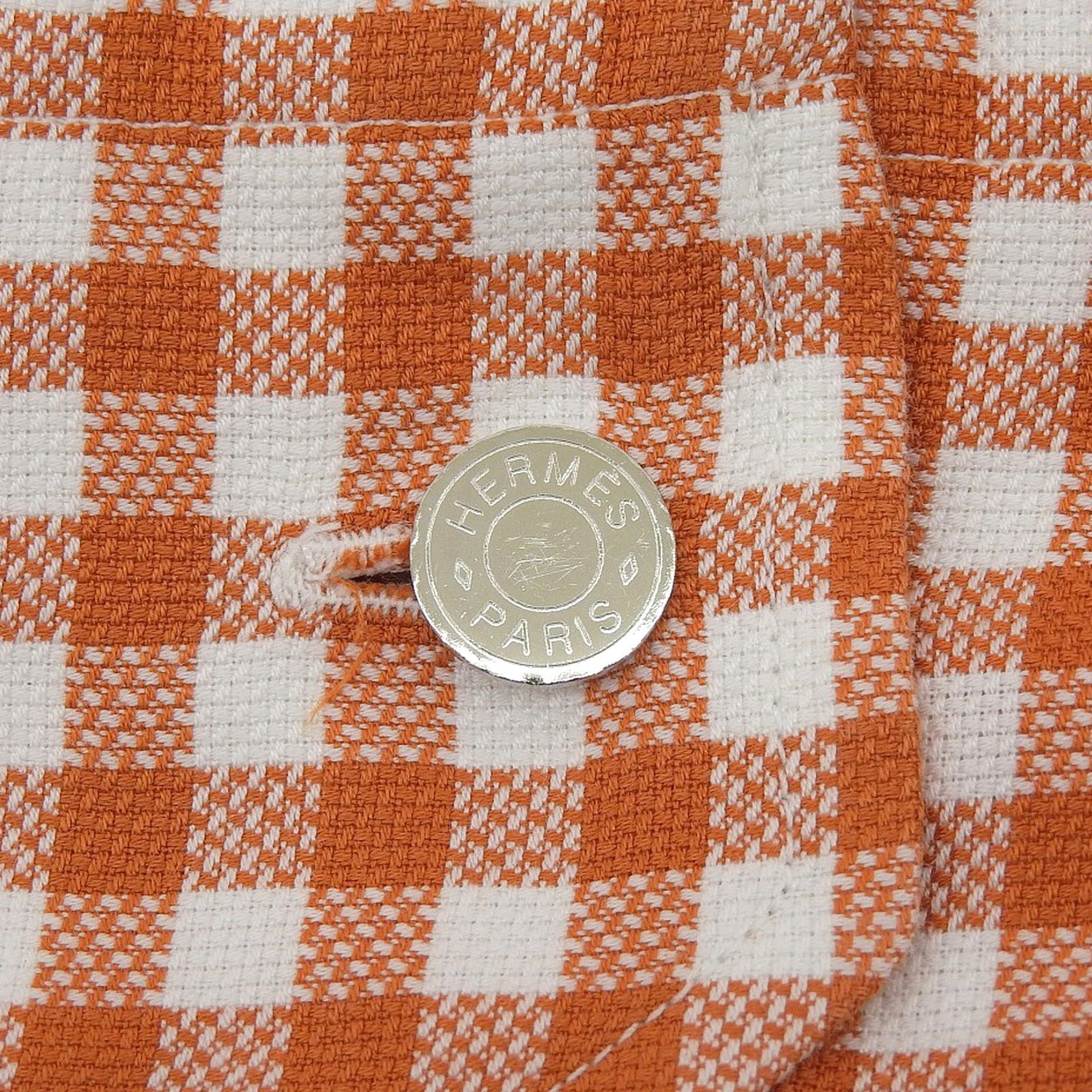 Hermes Cotton 100% Series Button Plaid Long Sleeve Shirt Orange White 41 — view 5