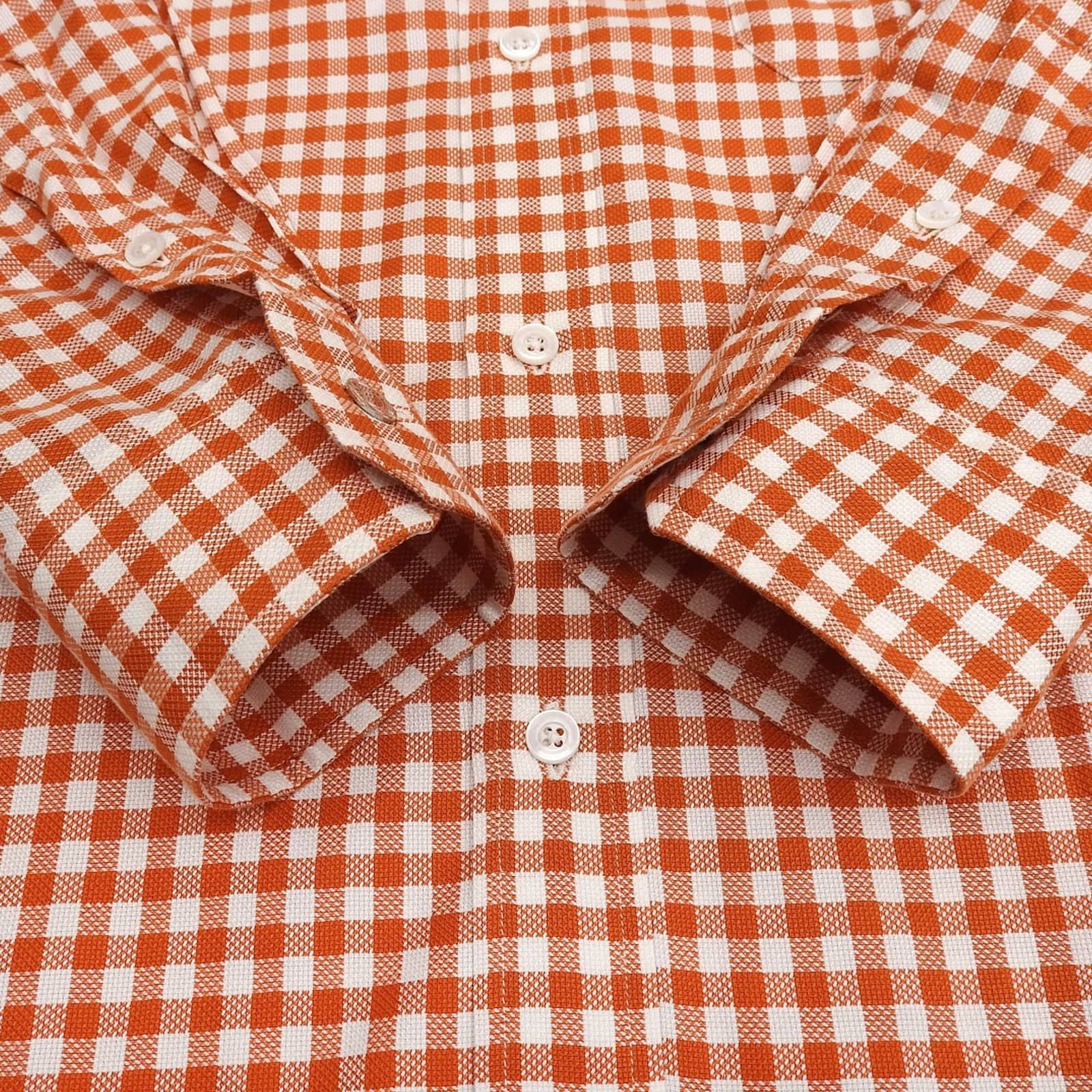 Hermes Cotton 100% Series Button Plaid Long Sleeve Shirt Orange White 41 — view 4
