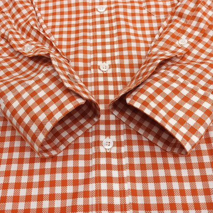 Hermes Cotton 100% Series Button Plaid Long Sleeve Shirt Orange White 41 — view 4