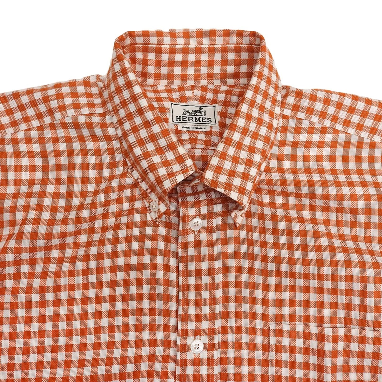 Hermes Cotton 100% Series Button Plaid Long Sleeve Shirt Orange White 41 — view 3