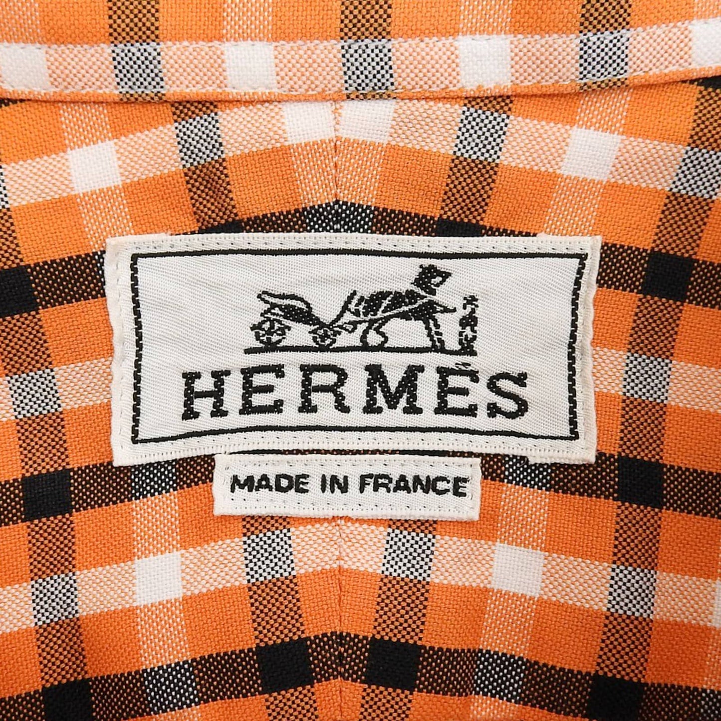 Hermes Cotton 100% Series Button Plaid Long Sleeve Shirt Orange White Black 42 — view 6