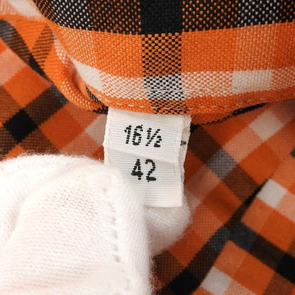 Hermes Cotton 100% Series Button Plaid Long Sleeve Shirt Orange White Black 42 — view 7