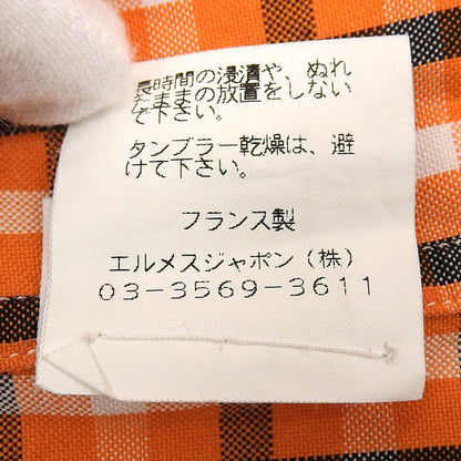 Hermes Cotton 100% Series Button Plaid Long Sleeve Shirt Orange White Black 42 — view 9