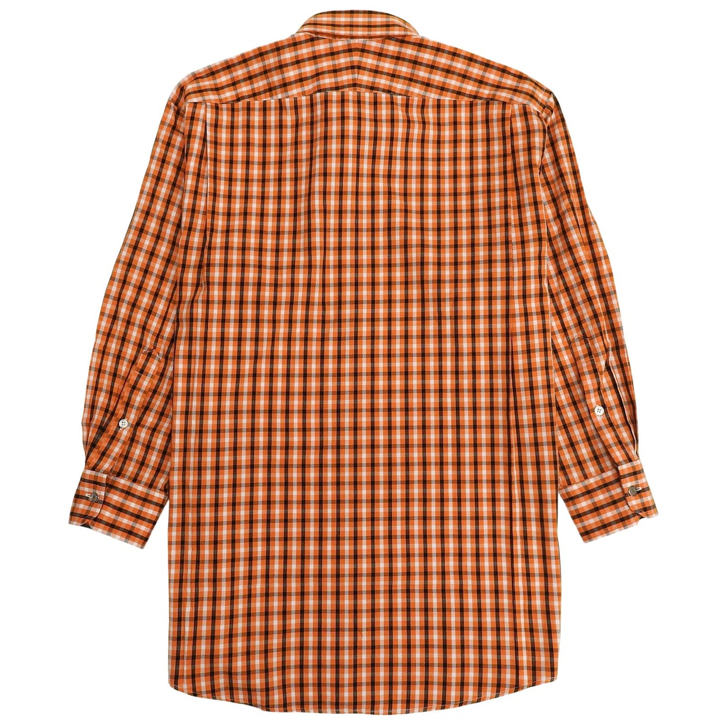 Hermes Cotton 100% Series Button Plaid Long Sleeve Shirt Orange White Black 42 — view 2