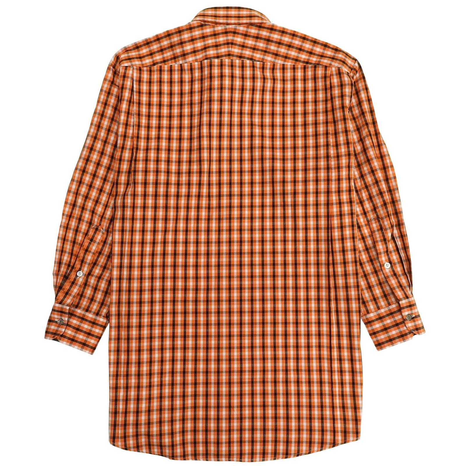Hermes Cotton 100% Series Button Plaid Long Sleeve Shirt Orange White Black 42 — view 2