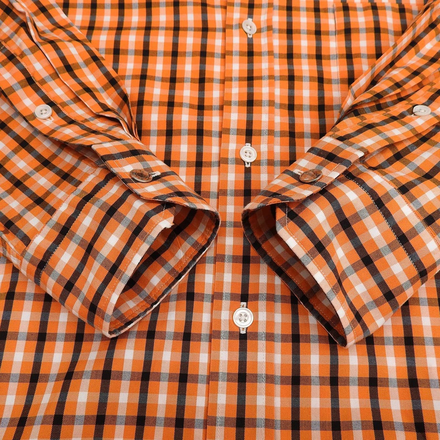 Hermes Cotton 100% Series Button Plaid Long Sleeve Shirt Orange White Black 42 — view 4