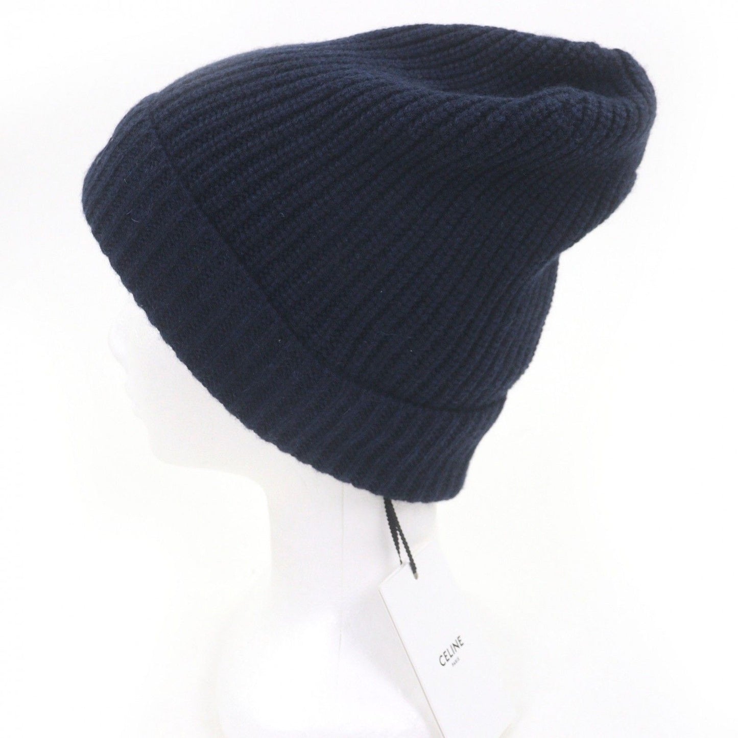 Celine Cashmere Logo Embroidery Beanie Knit Cap Navy Hat — view 2
