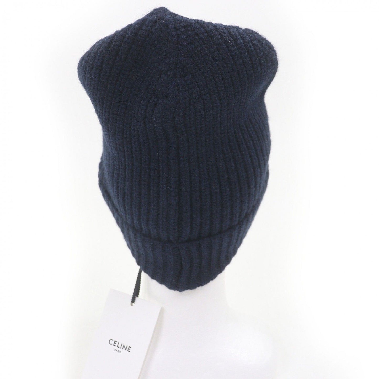Celine Cashmere Logo Embroidery Beanie Knit Cap Navy Hat — view 3