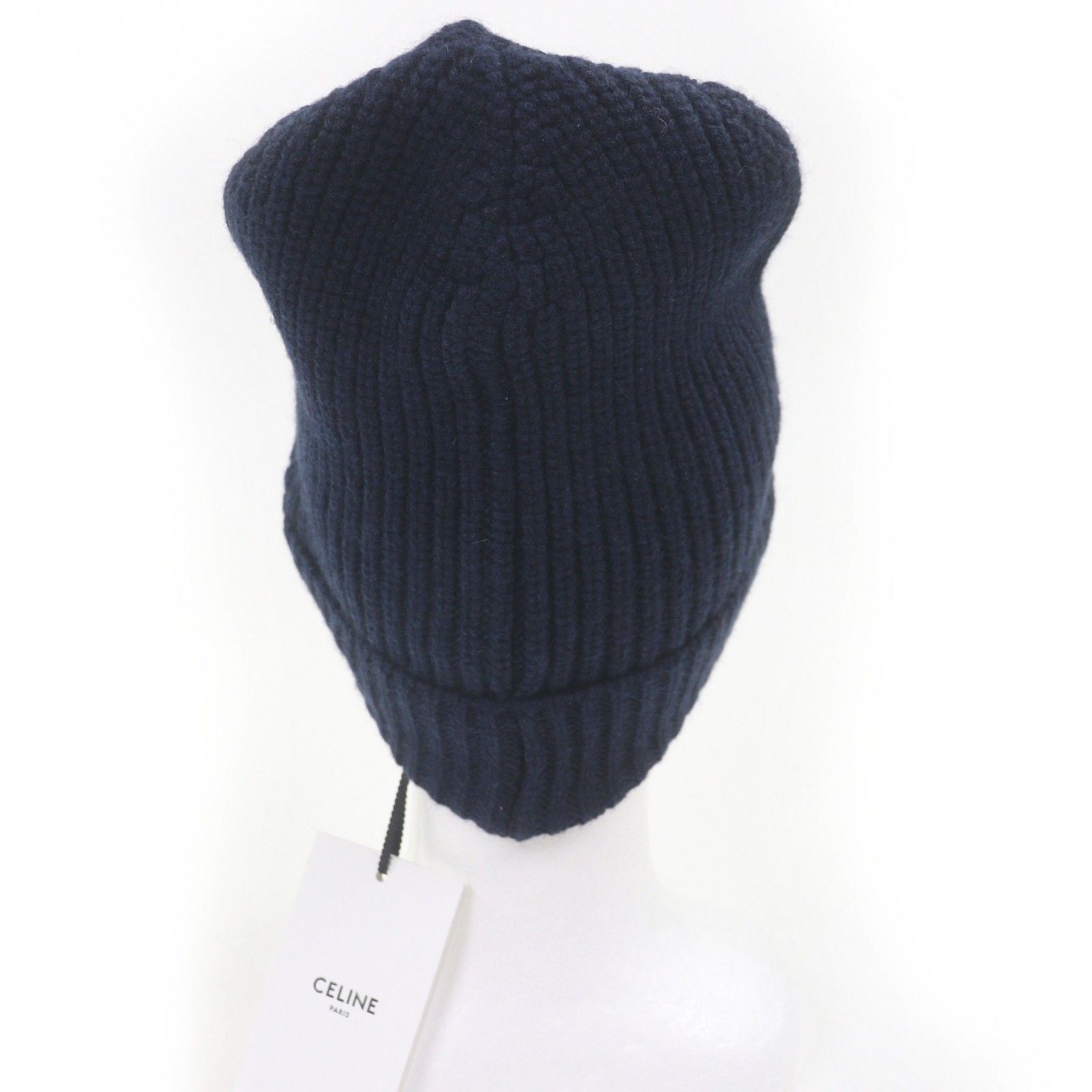 Celine Cashmere Logo Embroidery Beanie Knit Cap Navy Hat — view 3