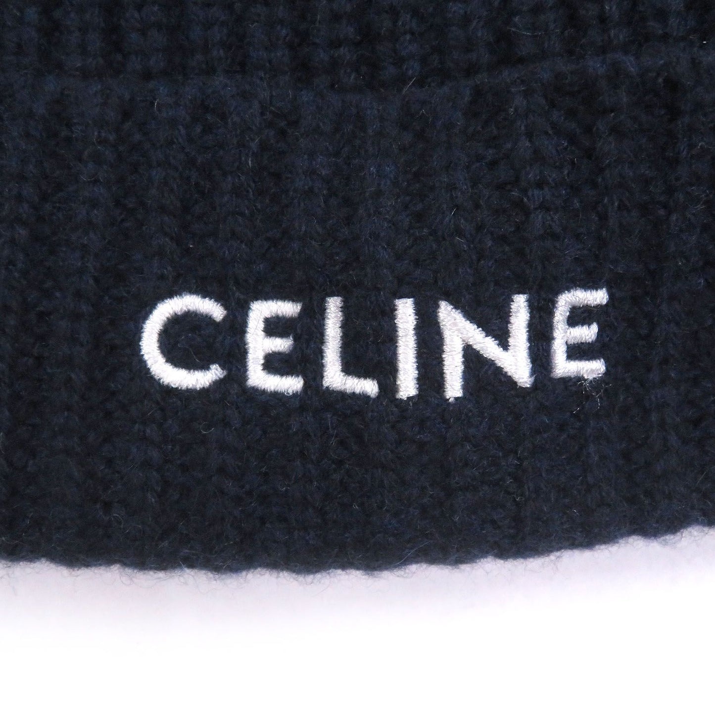 Celine Cashmere Logo Embroidery Beanie Knit Cap Navy Hat — view 5