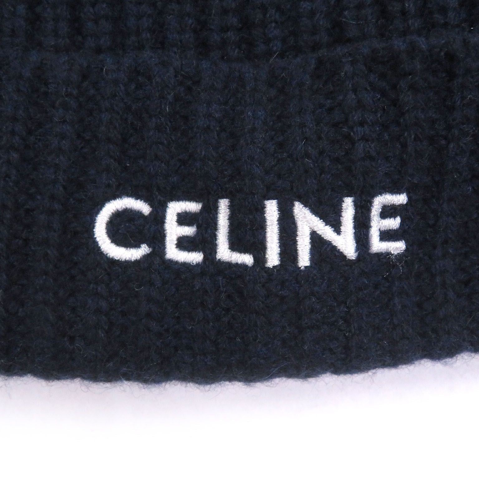 Celine Cashmere Logo Embroidery Beanie Knit Cap Navy Hat — view 5
