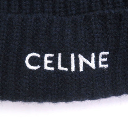 Celine Cashmere Logo Embroidery Beanie Knit Cap Navy Hat — view 5
