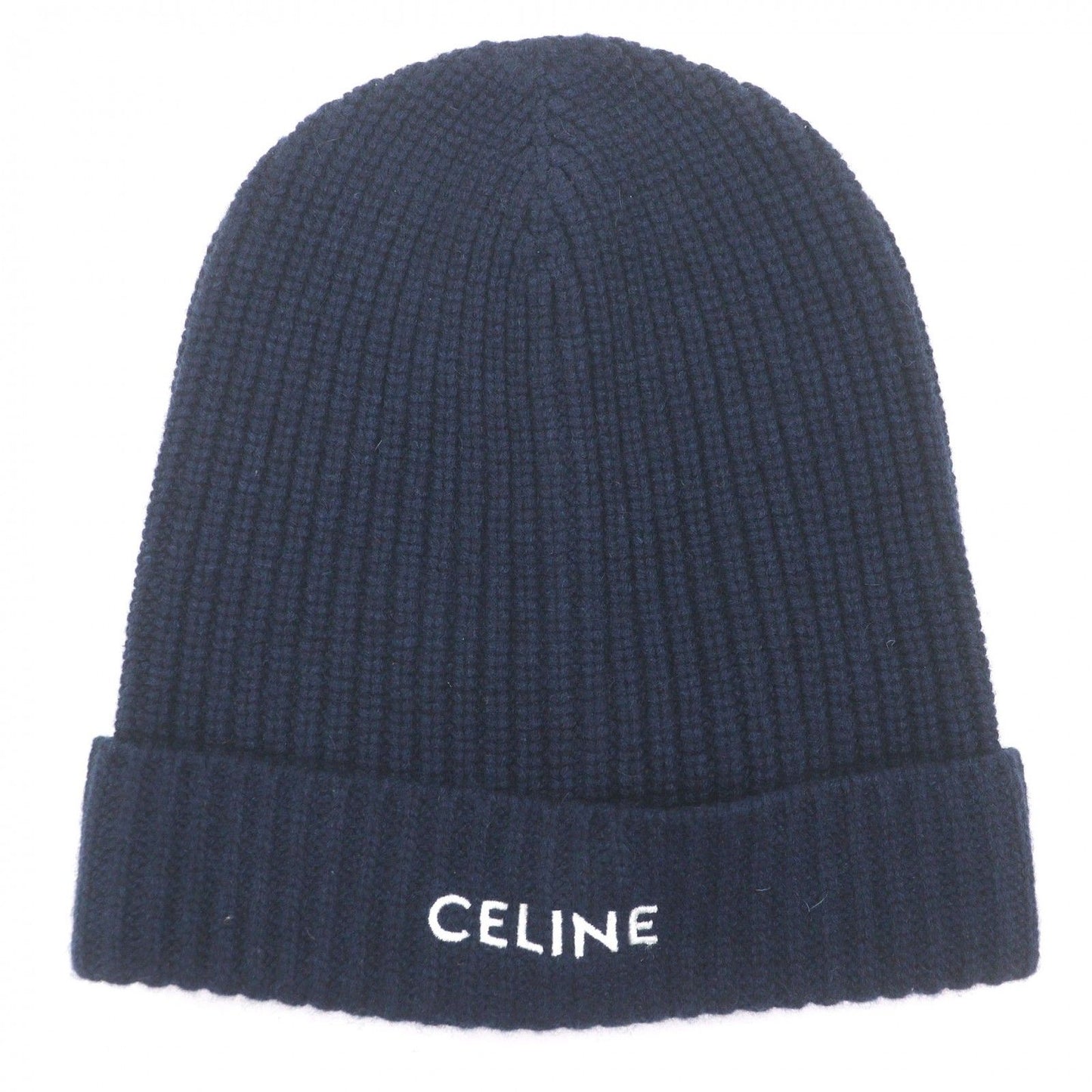 Celine Cashmere Logo Embroidery Beanie Knit Cap Navy Hat — view 4