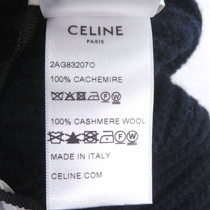Celine Cashmere Logo Embroidery Beanie Knit Cap Navy Hat — view 7