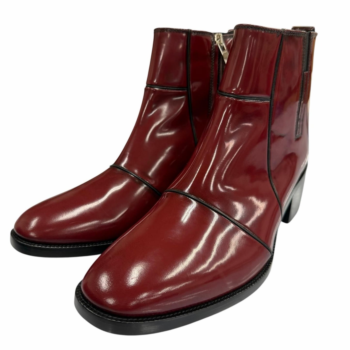Dior Homme Heel Boots Patent Leather Chris Era First Era Side Zip Short Red — view 3