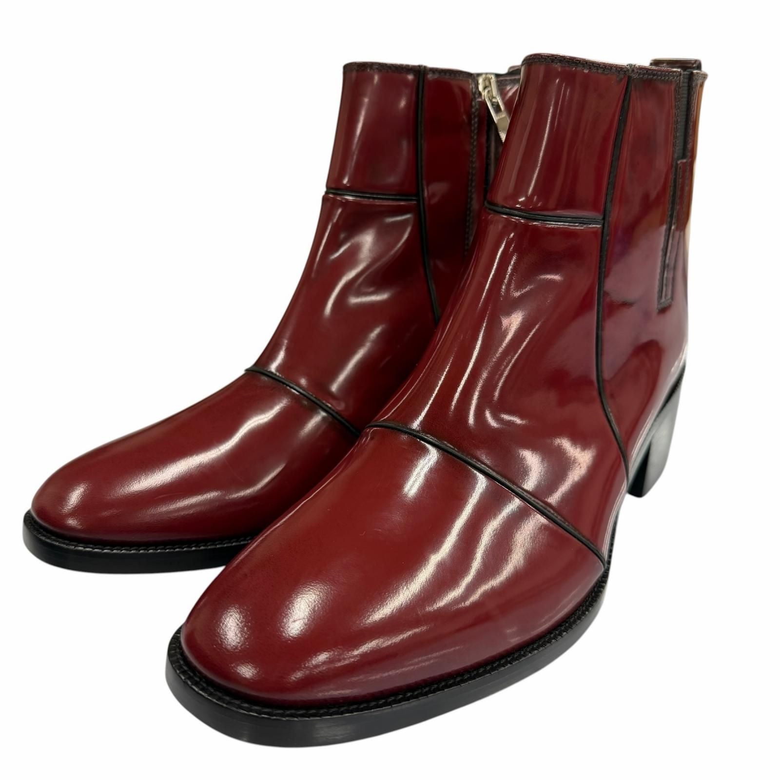 Dior Homme Heel Boots Patent Leather Chris Era First Era Side Zip Short Red — view 3
