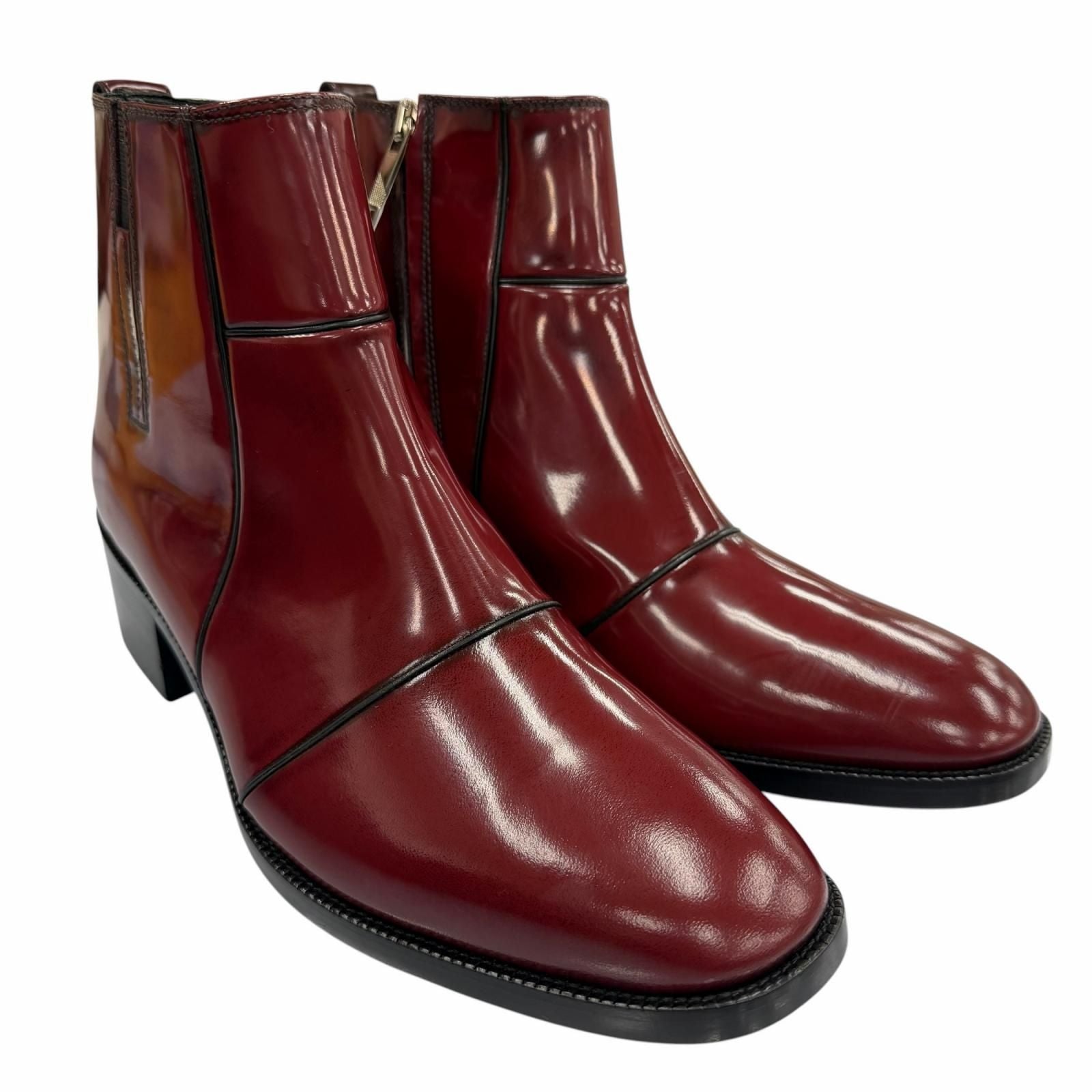 Dior Homme Heel Boots Patent Leather Chris Era First Era Side Zip Short Red — view 4