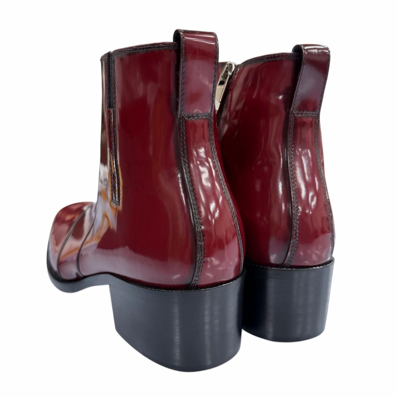 Dior Homme Heel Boots Patent Leather Chris Era First Era Side Zip Short Red — view 5