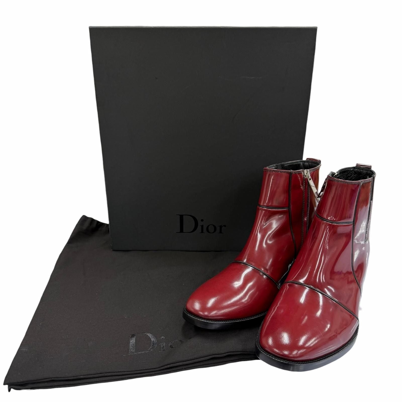 Dior Homme Heel Boots Patent Leather Chris Era First Era Side Zip Short Red — view 2
