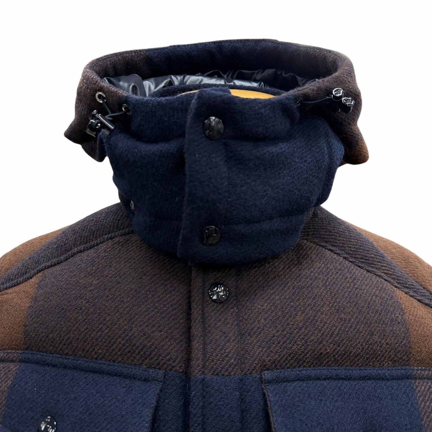 Moncler Ladurns Wool Plaid Hooded Double Zip Up Jacket Brown Navy 0 — view 2