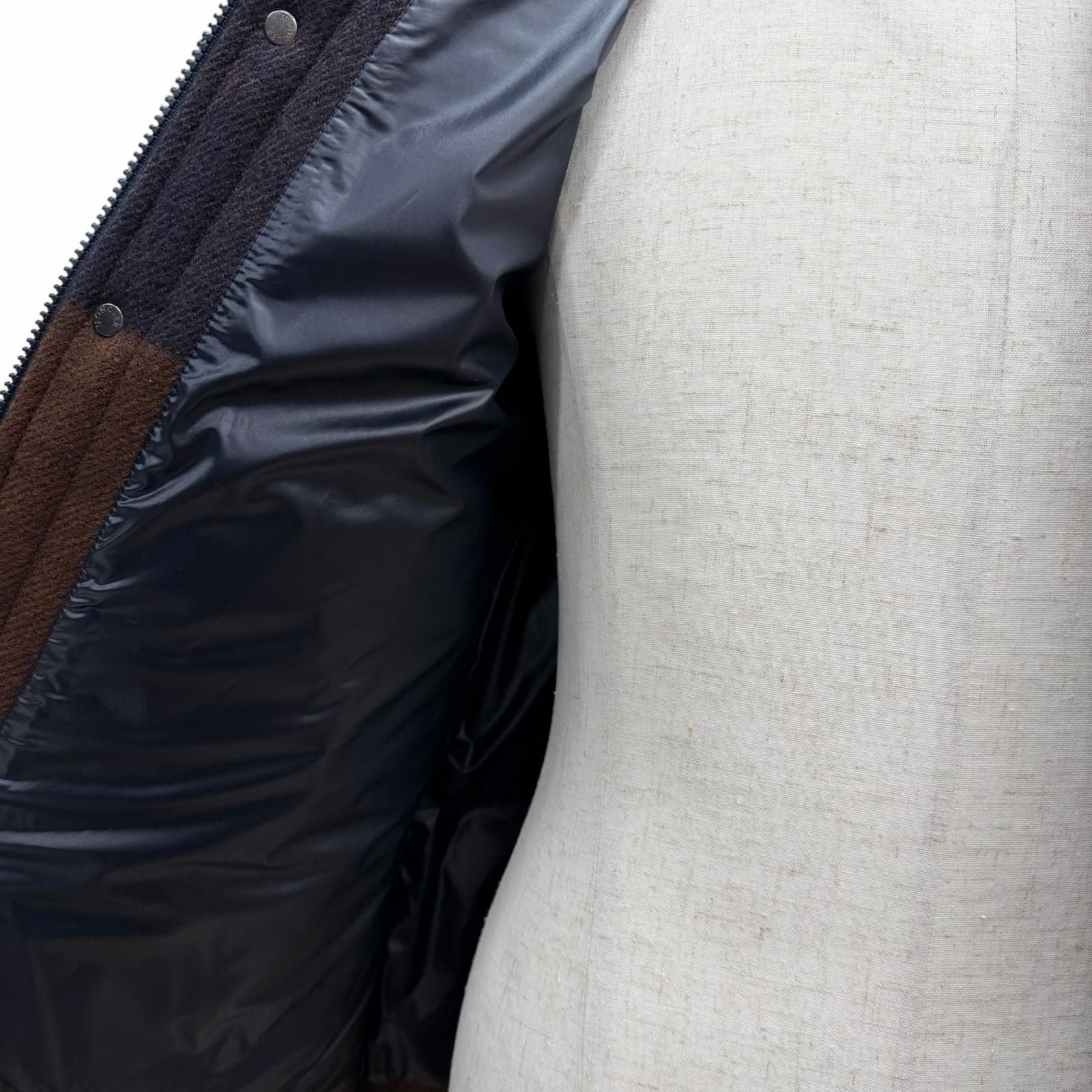 Moncler Ladurns Wool Plaid Hooded Double Zip Up Jacket Brown Navy 0 — view 5