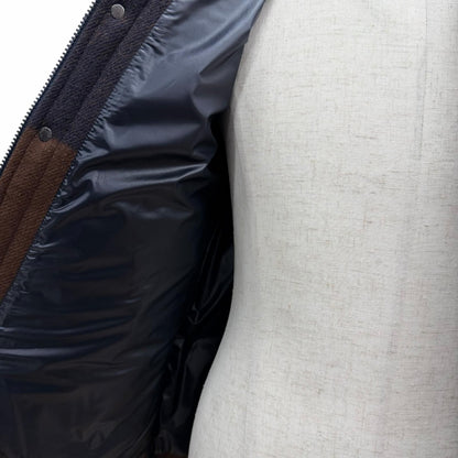 Moncler Ladurns Wool Plaid Hooded Double Zip Up Jacket Brown Navy 0 — view 5