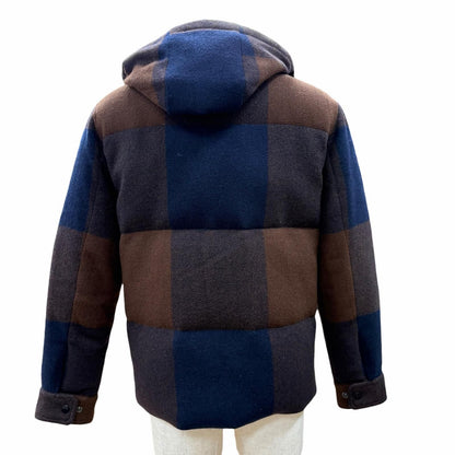 Moncler Ladurns Wool Plaid Hooded Double Zip Up Jacket Brown Navy 0 — view 4