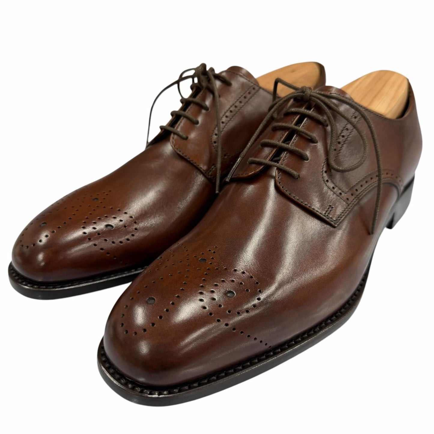 Prada Perforated Medallion Leather Shoes Brown 5