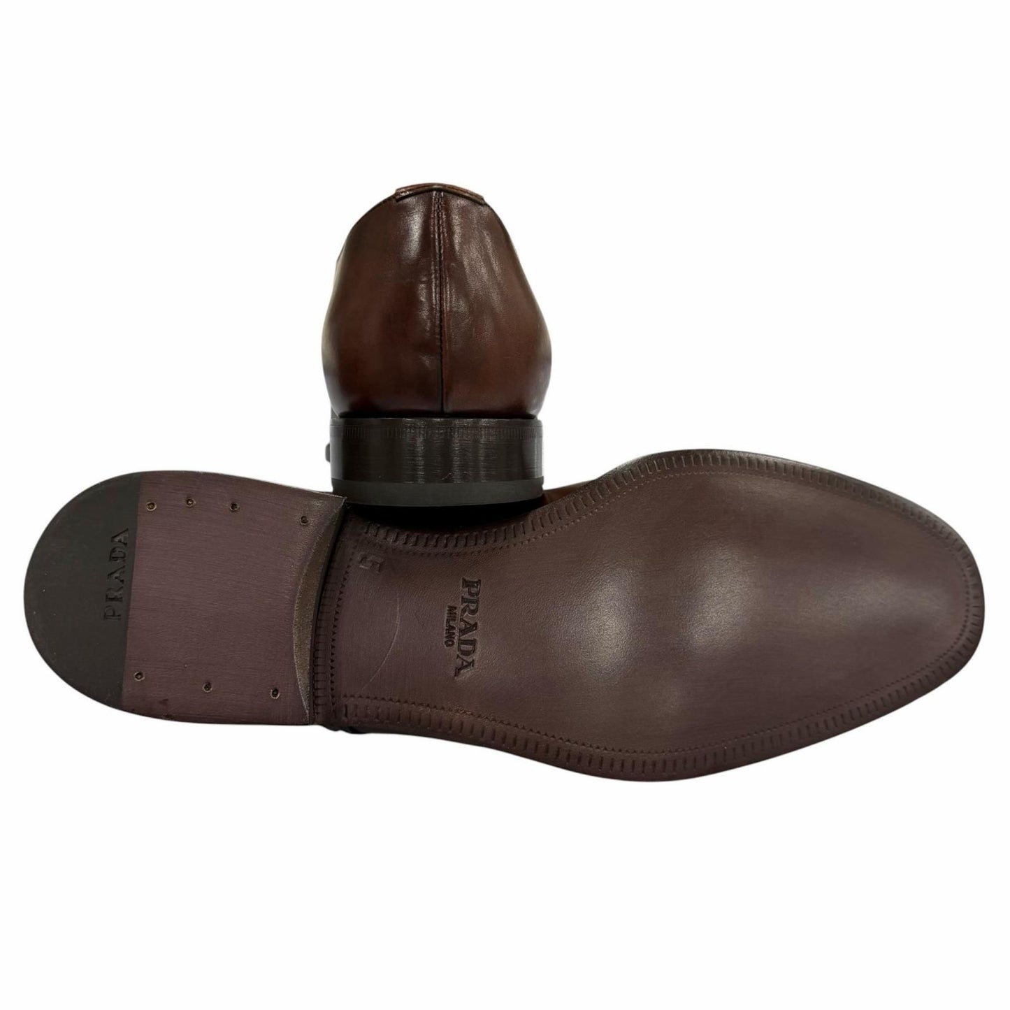 Prada Perforated Medallion Leather Shoes Brown 5 — view 5
