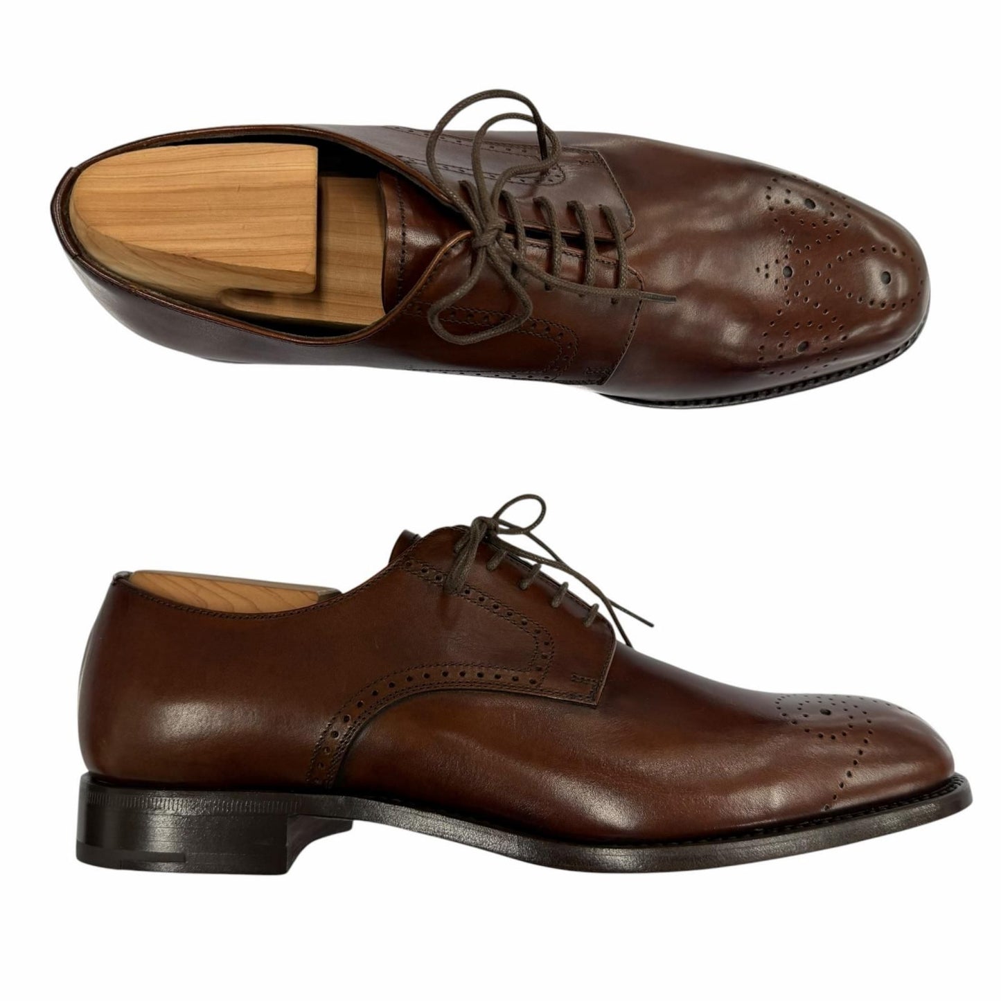 Prada Perforated Medallion Leather Shoes Brown 5 — view 6