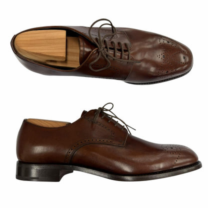 Prada Perforated Medallion Leather Shoes Brown 5 — view 6