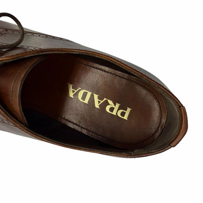 Prada Perforated Medallion Leather Shoes Brown 5 — view 7