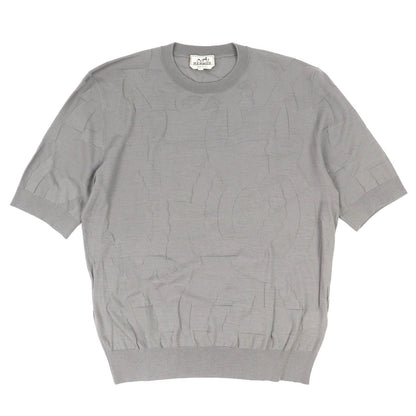 Hermes Equestrian Fragments Wool Crew Neck Short Sleeve Knit Top Gray XL