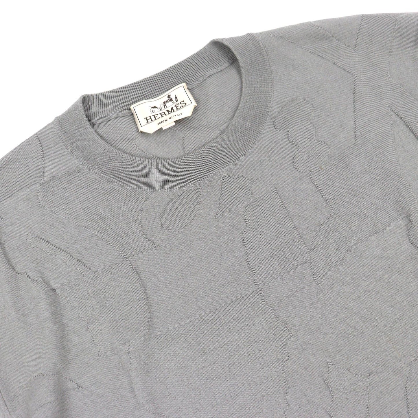 Hermes Equestrian Fragments Wool Crew Neck Short Sleeve Knit Top Gray XL — view 3