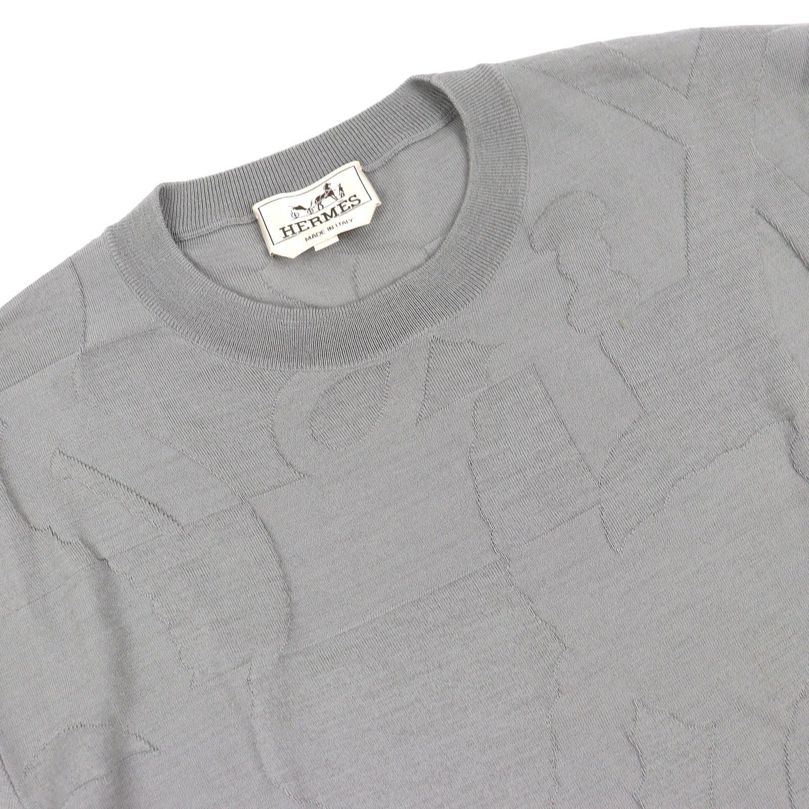 Hermes Equestrian Fragments Wool Crew Neck Short Sleeve Knit Top Gray XL — view 3