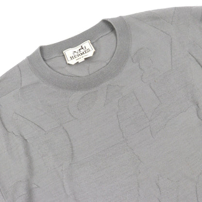 Hermes Equestrian Fragments Wool Crew Neck Short Sleeve Knit Top Gray XL — view 3