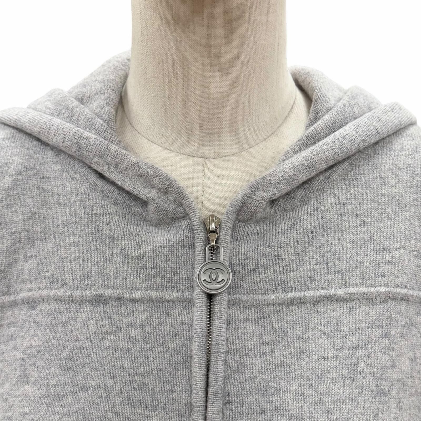 Chanel Cashmere CC Logo Button Decoration Double Zip Hoodie Gray 46 OK — view 4