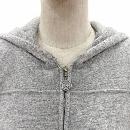 Chanel Cashmere CC Logo Button Decoration Double Zip Hoodie Gray 46 OK — view 4