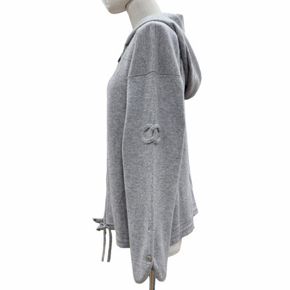 Chanel Cashmere CC Logo Button Decoration Double Zip Hoodie Gray 46 OK — view 2