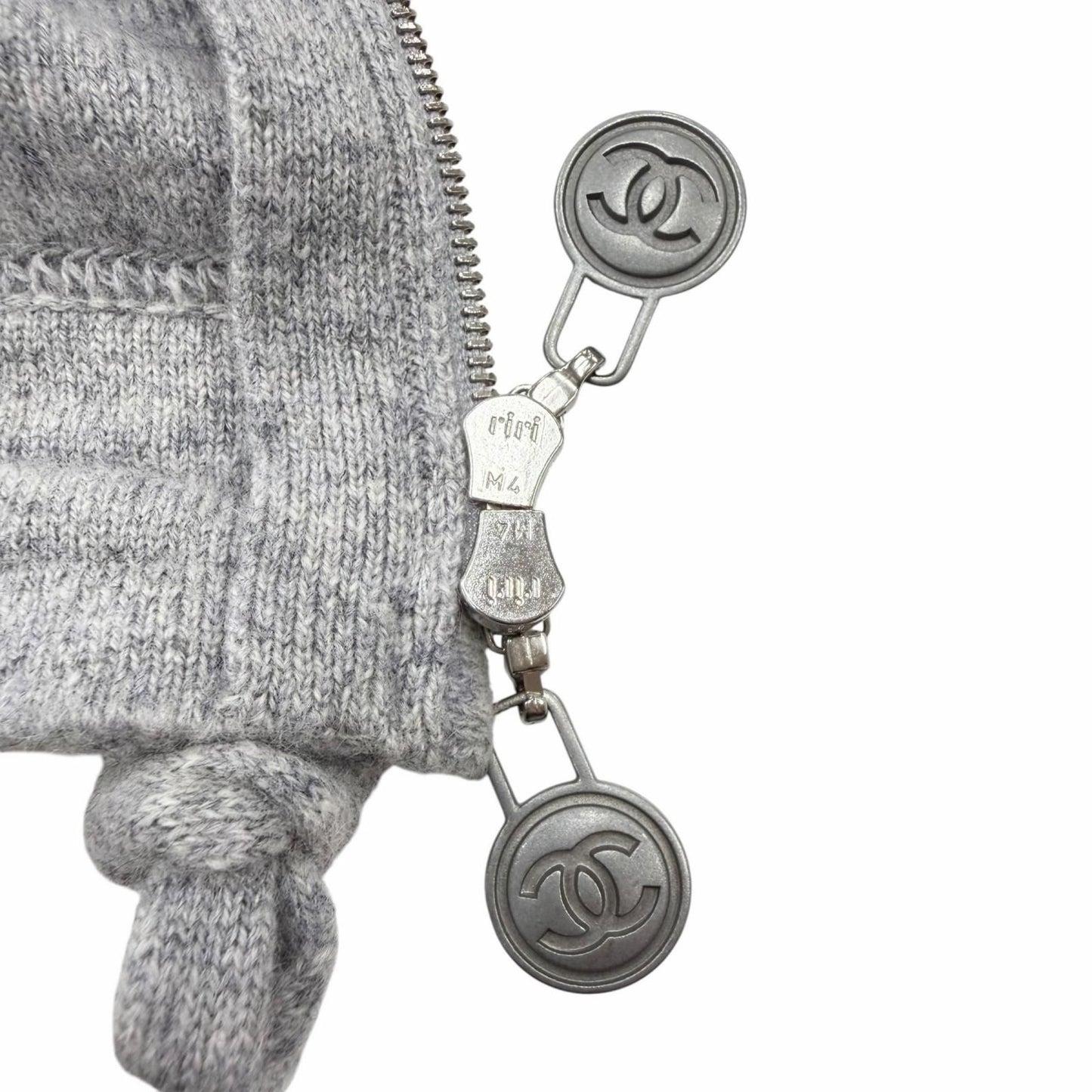 Chanel Cashmere CC Logo Button Decoration Double Zip Hoodie Gray 46 OK — view 7