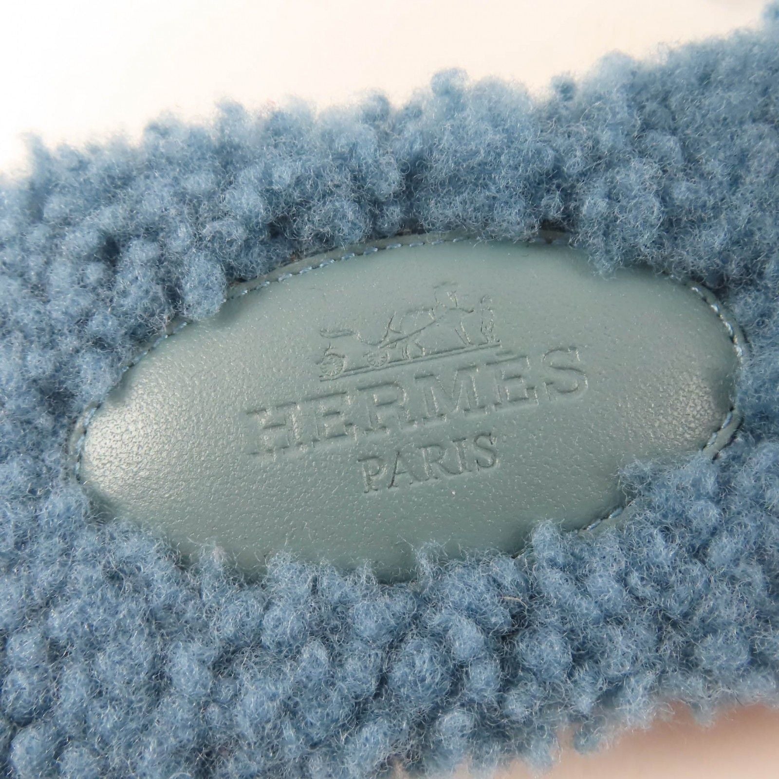 Hermes Oran Shearling Leather Mules Flat Sandals Blue — view 9