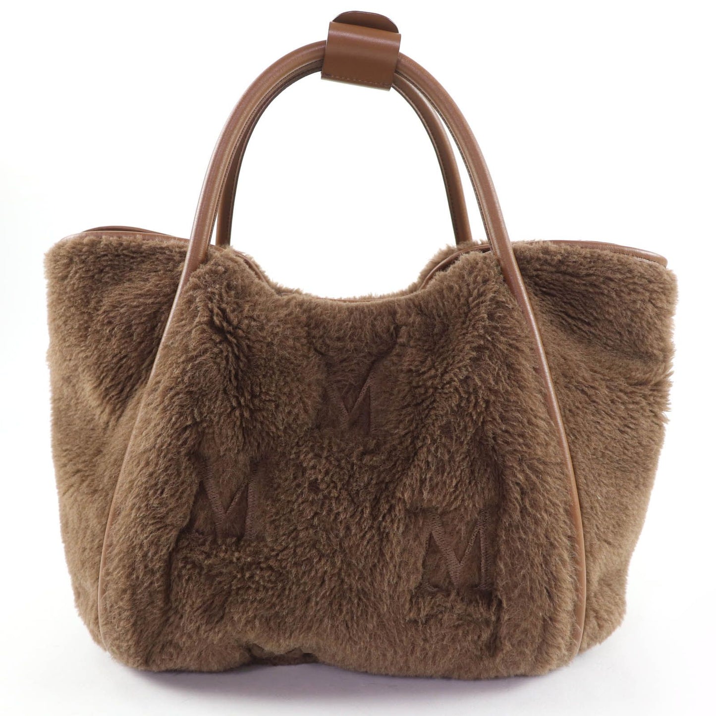 Max Mara Teddy Bag Alpaca Wool Silk Blend Mlogo Embroidery 2-Way Shoulder