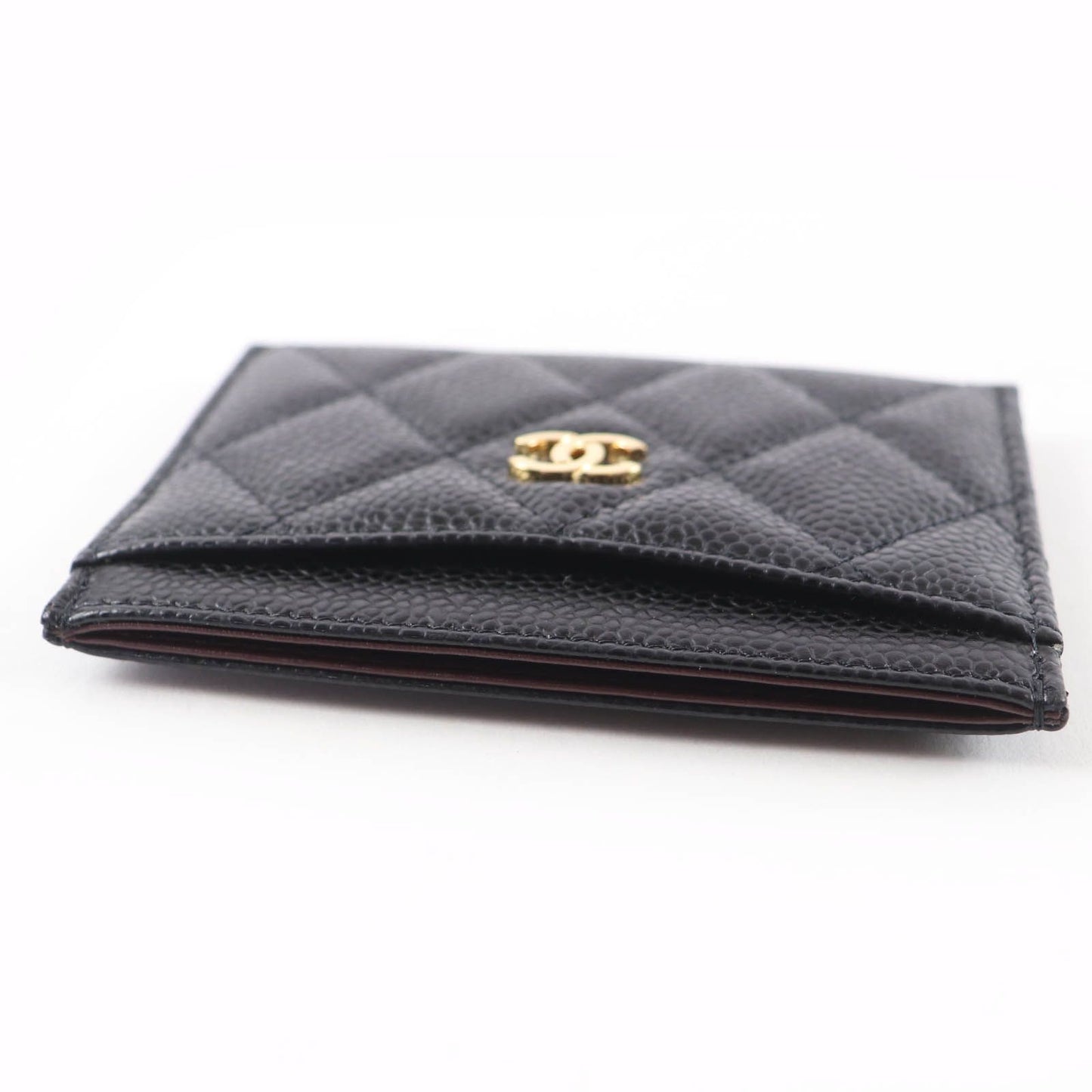 Chanel Caviar Leather CC Logo Quilted Card Case Black Gold — view 5