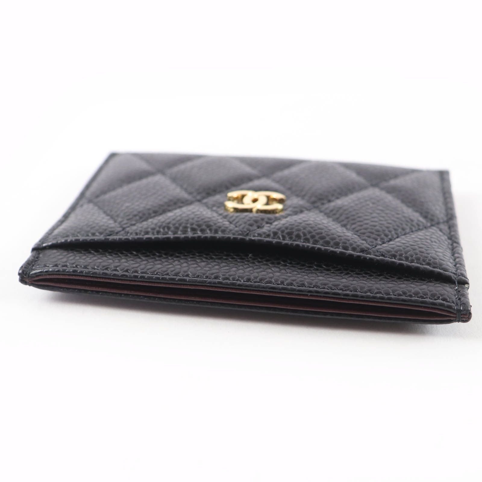 Chanel Caviar Leather CC Logo Quilted Card Case Black Gold — view 5