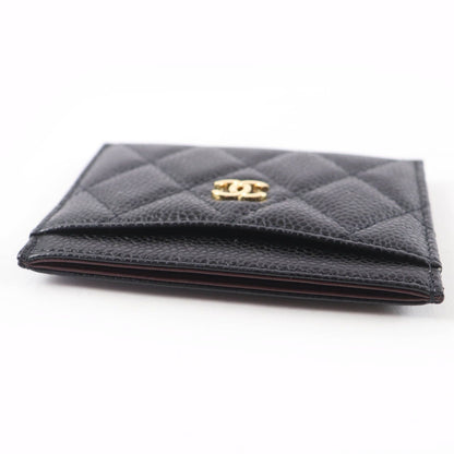 Chanel Caviar Leather CC Logo Quilted Card Case Black Gold — view 5