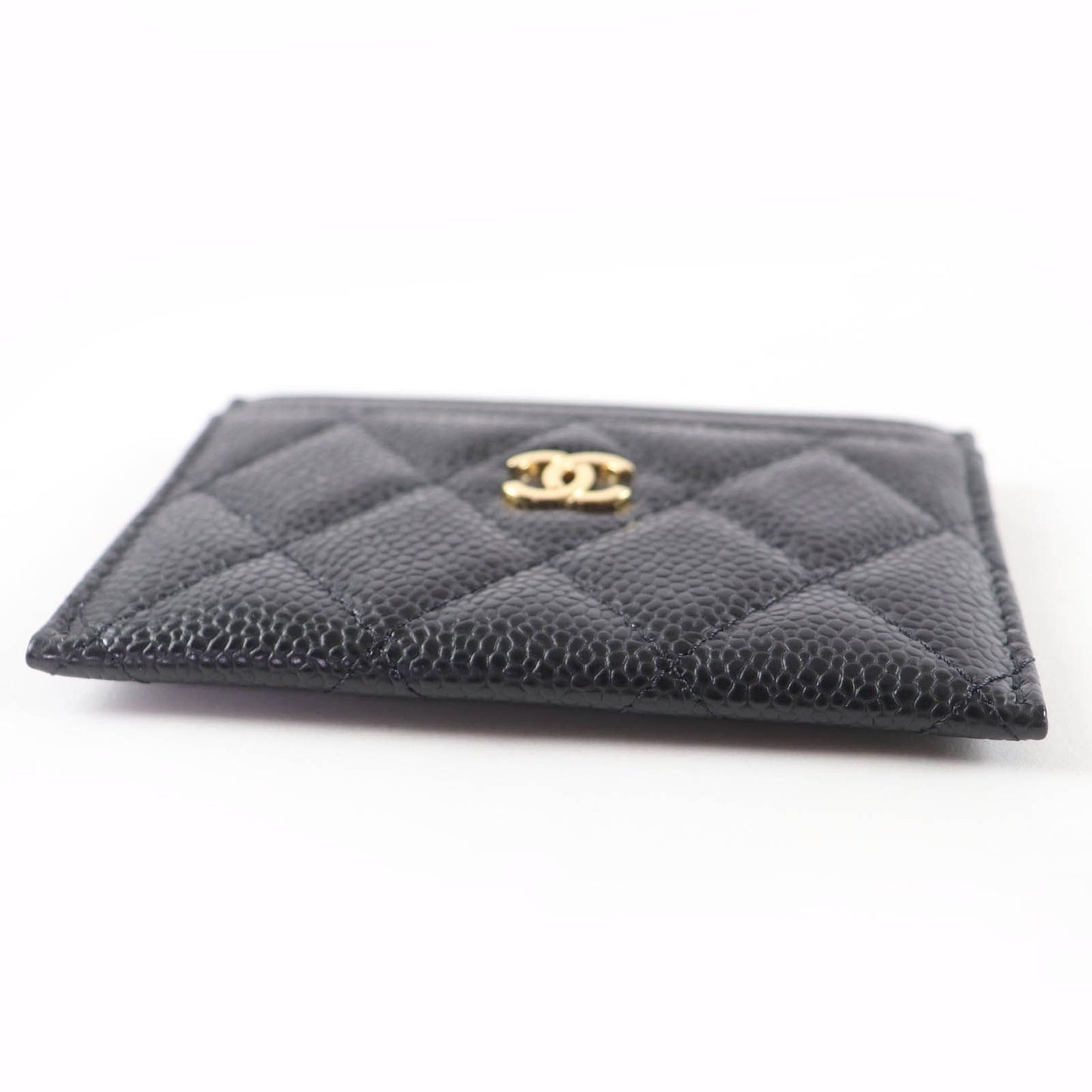 Chanel Caviar Leather CC Logo Quilted Card Case Black Gold — view 4