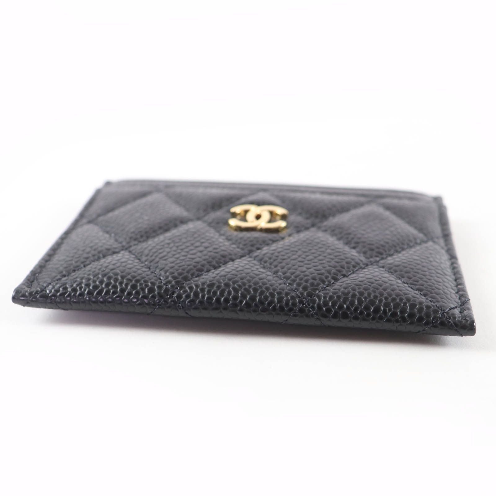 Chanel Caviar Leather CC Logo Quilted Card Case Black Gold — view 4