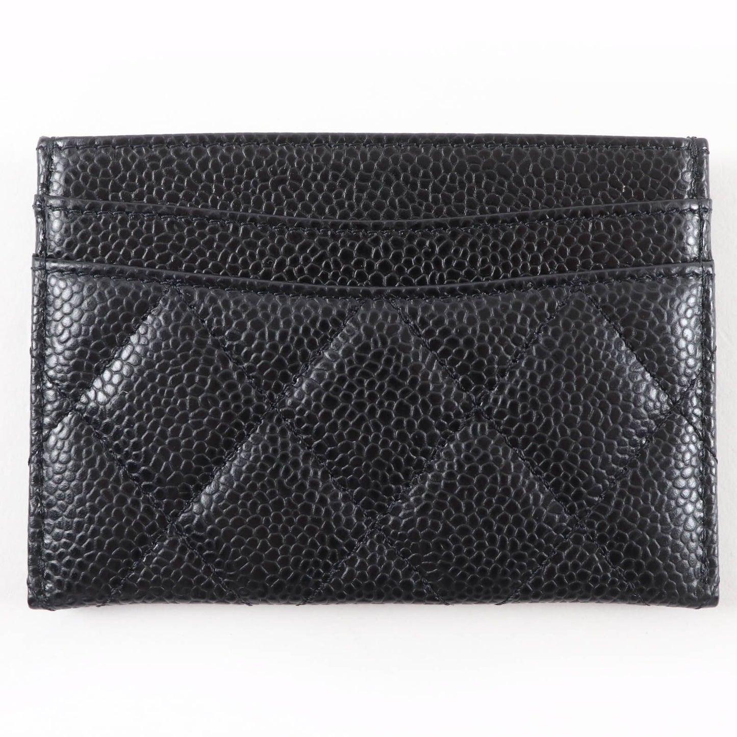 Chanel Caviar Leather CC Logo Quilted Card Case Black Gold — view 3