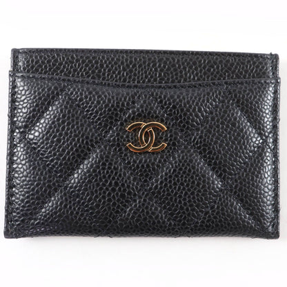 Chanel Caviar Leather CC Logo Quilted Card Case Black Gold